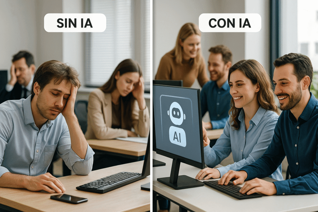 Comparativa visual entre una empresa con IA y otra sin IA