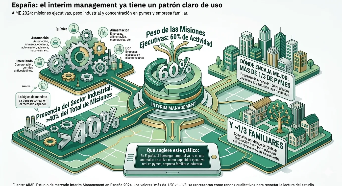 Uso del interim management en España: misiones, peso del sector industrial y tipología de empresa