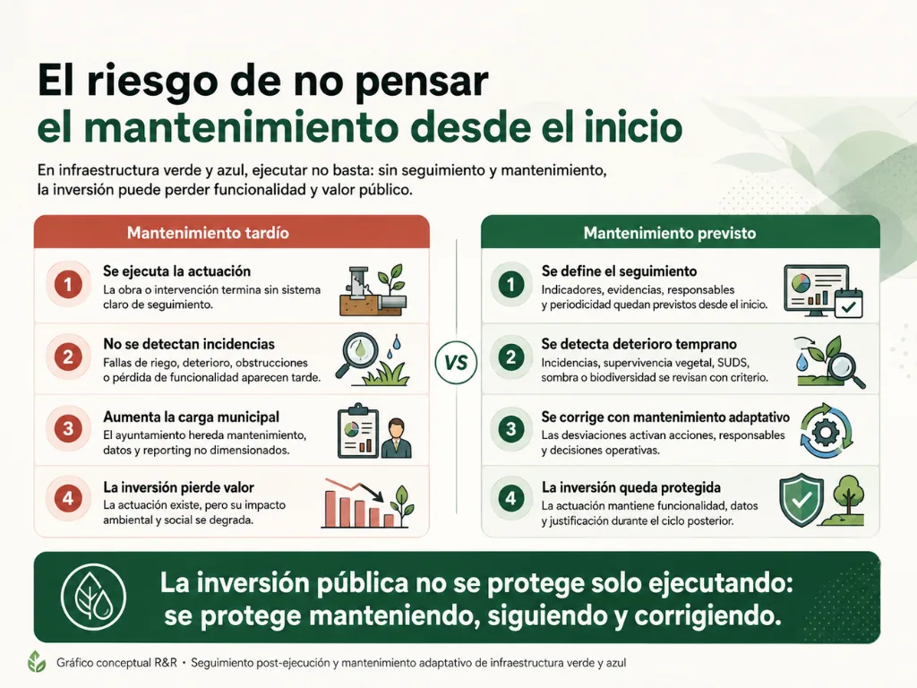 Riesgo de no prever mantenimiento y seguimiento en proyectos de infraestructura verde y azul