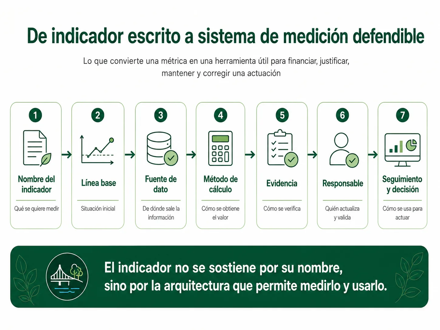De indicador escrito a sistema de medición defendible en infraestructura verde y azul
