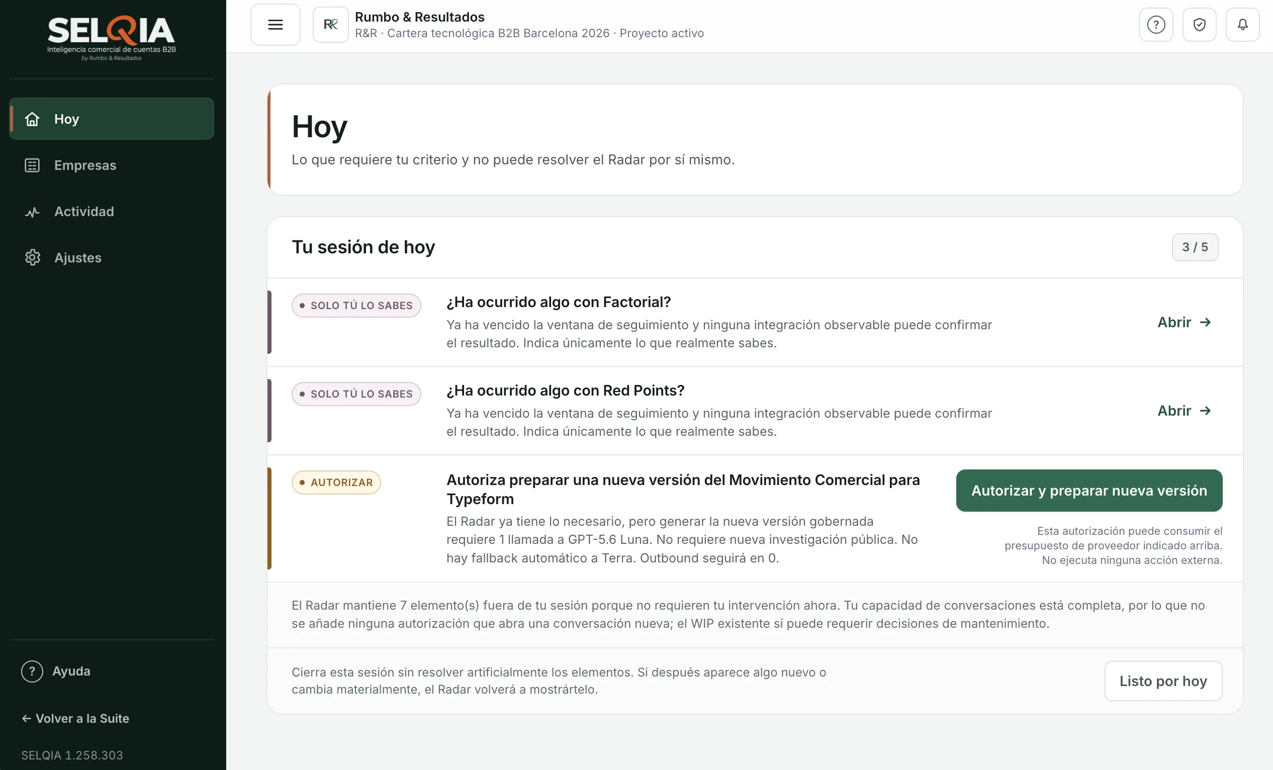 Vista ilustrativa de interfaz de inteligencia comercial SELQIA